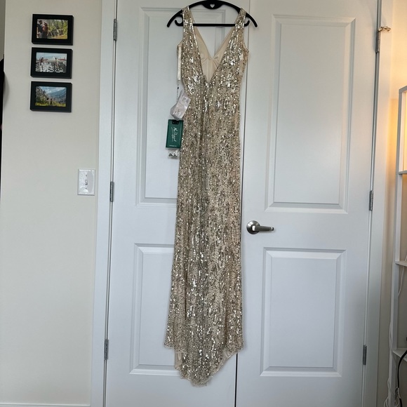 Sequin Cassandra stone 5018A Gown MAC DUGGAL Nude Gold for prom wedding party - Picture 3 of 5
